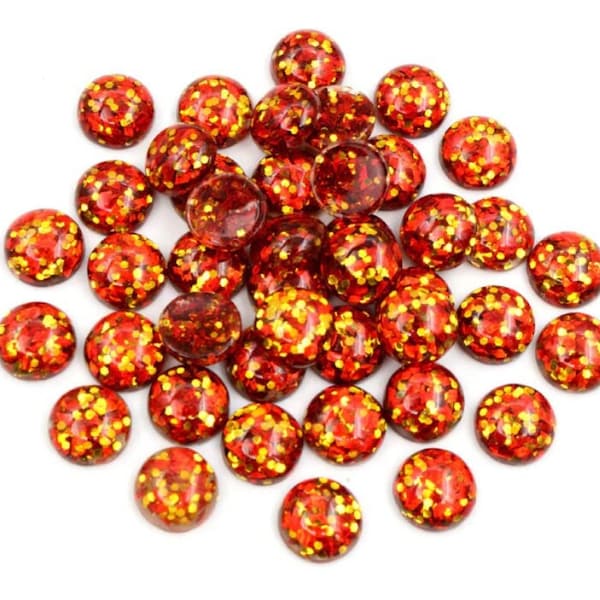 10 pcs Druzy Resin Embellishment Cabochons - 8mm - Glitter Style - Red and Gold - Multi-color