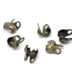 100 pcs. Antique Bronze Calotte Calotted Clamshell Crimp Side End Tips Caps with Loop - Fit 1.5mm Ball Chains - 4mm x 3.5mm - Knot Cover