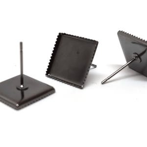 10 pcs. Gunmetal Square Earring Posts Studs Settings Bezels Cabochons Tacks- 12mm x 12mm Glue Pad Setting - Spike Frame