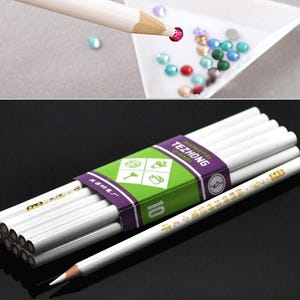 10 crayons blancs avec strass - 17,5 cm (6,89 pouces) - Idéal pour les embellissements, strass, scrapbooking, nail art !