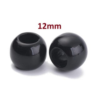100 pcs Black Smooth Acrylic Ball Spacer Beads - 12mm - Large Hole: 5.5mm - Fits European Cords and Paracord!
