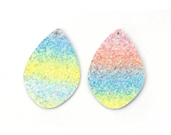 10 pezzi. Rainbow Stripes Faux Leather Dangle Charms Pendants - Sparkle - Teardrop - 55mm (2.17") - Double Sided - Great for Earrings!