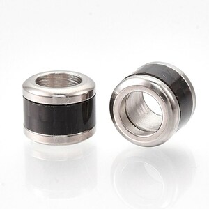 5 pcs 304 Stainless Steel with Black Metal Smooth Drum Column Spacer Beads - 10mm - Large Hole: 6mm - Fits European Cords and Paracord!
