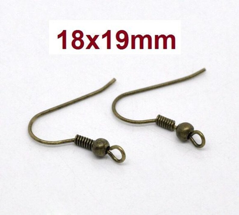 300 pcs (150 pairs) Antique Bronze Earring Hooks with Spring and Ball - 19mm x 18mm - Perpendicular Loop image 1