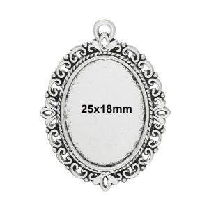 10 pièces Cadre photo pendentif ovale en argent antique, cadre photo, cadre photo, pendentifs breloques, taille 25 x 18 mm, 25 x 18 mm, cabochons/camées