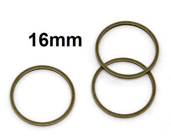 100 piezas de anillos de salto cerrados soldados de bronce antiguo - 16 mm - calibre 20 (0,8 mm de grosor)