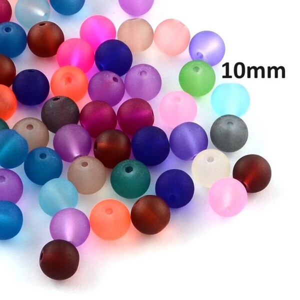 100 pcs Glass Matte Round Frosted Beads - 10mm x 9.5mm - Assortment of Colors - 1mm Hole Size