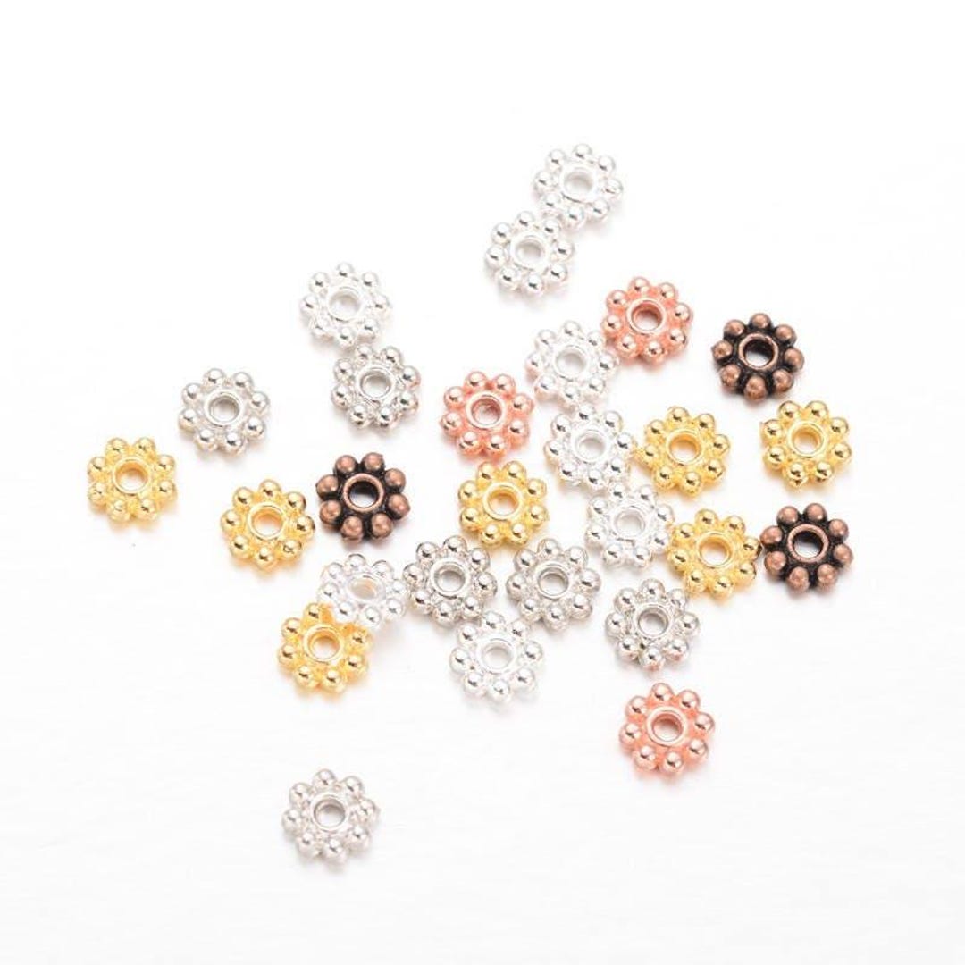500 Perline Distanziatrici Tonde In Acrilico 8 Mm - Foro 2 Mm - Colore Argento Croce