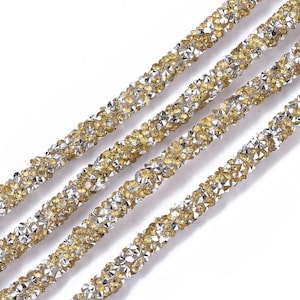 1 YD - Gold and Silver Rhinestone Glitter Tubing Rope Cord - 6mm Thick - 2mm Hole