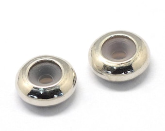 10 pcs Silver Tone Smooth Spacer Stoppers with Rubber - 9mm x 4mm - Hole Size: 2mm - Platinum