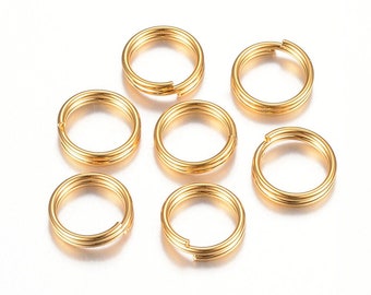 50 pcs Double Rings - 304 Stainless Steel Golden Split Jump Rings - 8mm - Tarnish Resistant! Thickness: 1.5mm