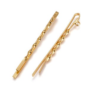 10 pcs. Gold Plated Bobby Pins with Loop - 2mm Hole Size - 55mm x 3mm