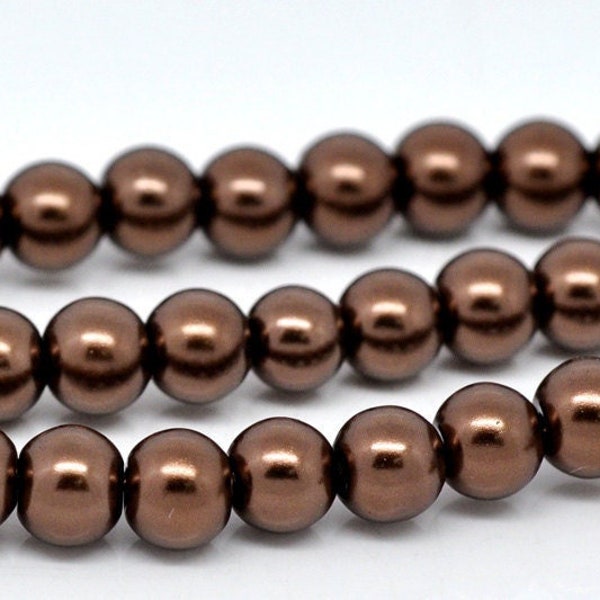 6mm Dark Brown Glass Pearl Imitation Round Beads - 32 inch strand