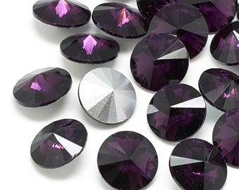 10 pcs. Glass Rhinestone Faceted Rhinestone Cabochons - Pointed Back - 12mm - Solid - Purple