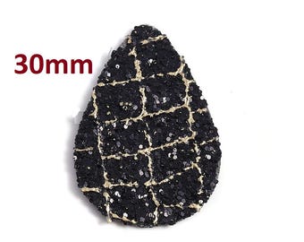 10 ciondoli pendenti in similpelle glitterata con linee nere e dorate - a goccia - 30 mm (1,18") - Ideali per orecchini e pendenti! Doppia faccia