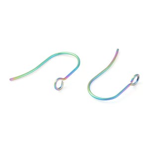 50 pcs 304 Stainless Steel Earring Hooks with Loop Hole - 18mm - Tarnish Resistant! Rainbow - Front Facing Perpendicular