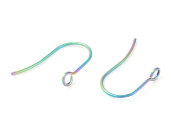 50 ganchos para pendientes de acero inoxidable 304 con argolla - 18 mm - ¡Resistentes al deslustre! Arcoíris - Orientación frontal perpendicular