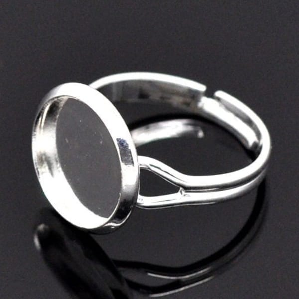 1 pc. Silver Plated ADJUSTABLE Cabochon Setting Bezel RING bases settings - Ring Size 6.25 US - Glue Pad 12mm (0.47 in)