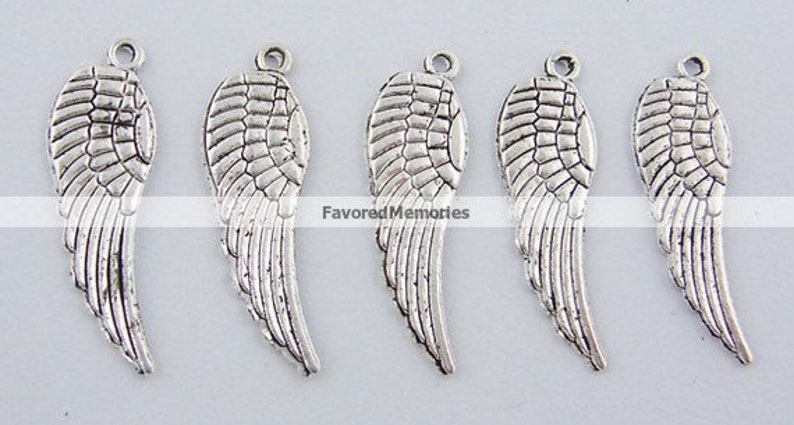 10mm x 30mm 40 pcs LARGE Tibetan Antique Silver Wings Charms