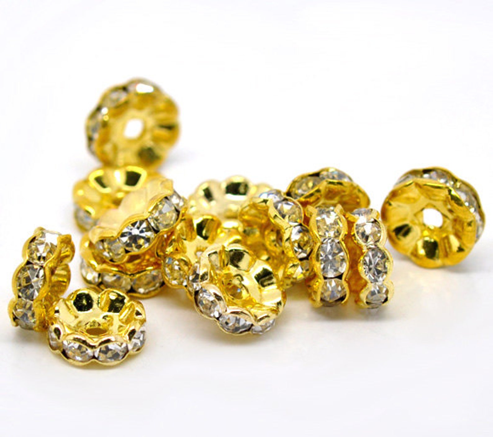 Buy 10pcs. Gold Plated Clear Rhinestone Rondelle Spacer Beads Online in ...
