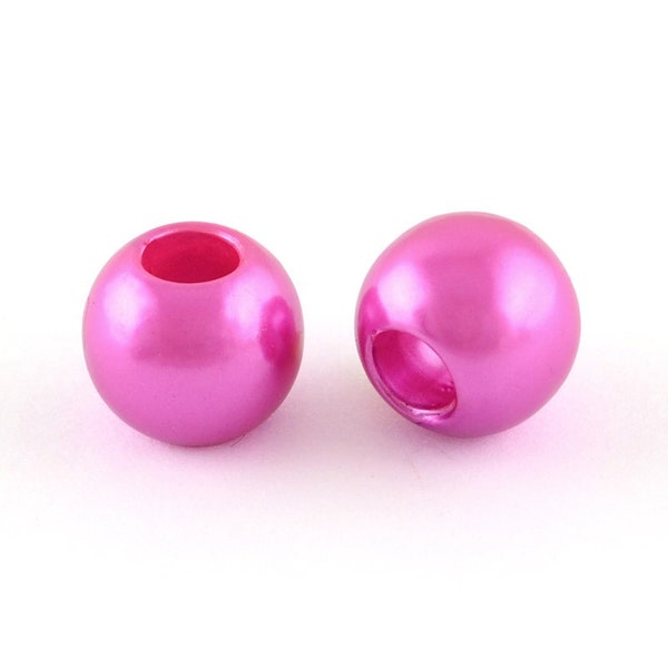 100 pcs Pink Fuchsia Smooth ABS Plastic Ball Spacer Beads - 12mm - Large Hole: 5mm - Fits European Cords and Paracord!