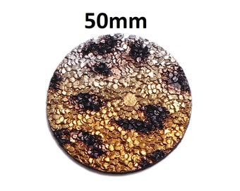10 piezas. Oro y negro leopardo brillo faux leather colgante encantos colgantes - Círculo - 50mm (2") - Doble cara