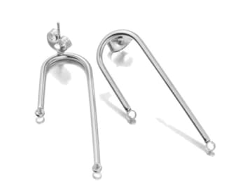10 pcs. 304 Stainless Steel Silver Tone U-Shaped Earring Posts Studs - 2 Holes - 36.5mm - 19mm - Hole: 1.3mm - Great for Earrings - Parallel