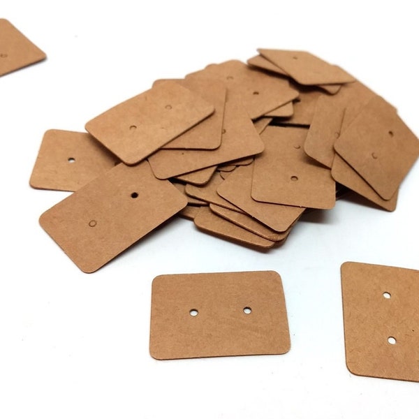 100 pièces Boucles d'oreilles pour bijoux en carton marron, papier, boucle d'oreille, rectangle, présentation pour cartes, étiquettes, 2 trous, 35 mm x 25 mm (1,38 x 1 po.)