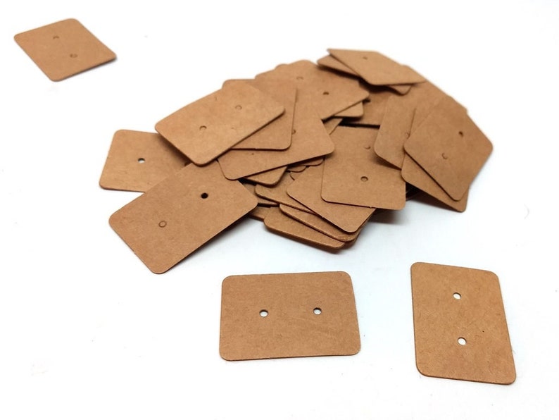 100 pcs. Brown Cardboard Paper Jewelry Earrings Earring Rectangle Display Cards Tags Labels 2 Holes 35mm x 25mm 1.38 x 1 image 1