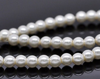 Perline rotonde imitazione perla di vetro color avorio da 6 mm - filo da 32 pollici