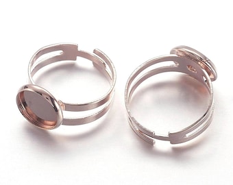 10 pcs. Rose Gold Plated ADJUSTABLE Cabochon Setting Bezel RING bases settings - Ring Size 7.5 US - Glue Pad 10mm  - Made of Brass!