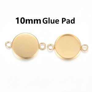 10 pcs. 304 Stainless Steel Golden Circle Round Bezel Cabochon Cameo Connector Tags Trays - 10mm Glue Pad - Tarnish Resistant