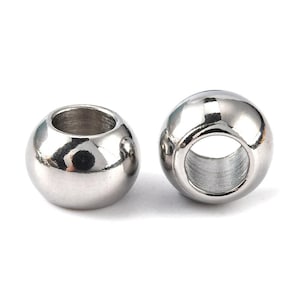 20 pcs 201 Stainless Steel Silver Ball Spacer Beads- 8mm x 6mm - Hole: 4.5mm - Silver - Tarnish Resistant!