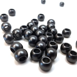 100 espaciadores de bola lisos de color negro metalizado - 10 mm - Agujero grande: 4,7 mm - MATE - ¡Compatibles con cordones europeos y paracord!