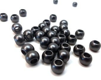 100 espaciadores de bola lisos de color negro metalizado - 10 mm - Agujero grande: 4,7 mm - MATE - ¡Compatibles con cordones europeos y paracord!
