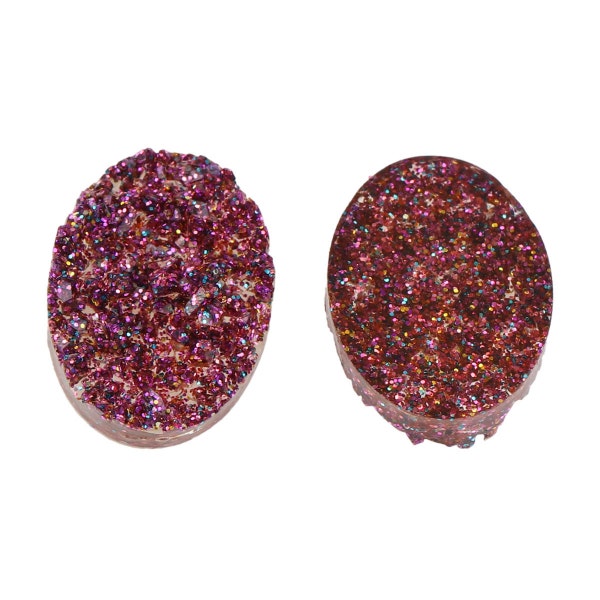 10 pcs Druzy Resin Embellishment Oval Cabochons Sparkly Purple - 18x13mm - 18mm x 13mm