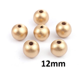 100 pcs Light Gold Wooden Wood Round Spacer Beads - 12mm - Hole Size: 2.6mm - Style A