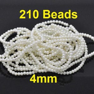 4mm Ivory Glass Pearl Imitation Round Beads - 32 inch strand - Approx. 210 beads - Hole Size: 1mm