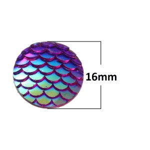 10 pcs Mermaid Fish Scales Resin Carved Embellishment Cabochons Purple AB - 16mm (5/8 in)