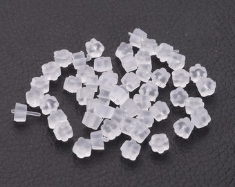 500 pcs (250 Pairs) Clear Translucent Plastic Earring Back Stoppers Nuts - 4mm x 2.5mm - Flower -  Hole Size: 0.7mm