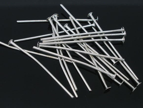 Flat Headpins T Pins 2 Inch 22 Gauge 22G, 1.8mm Head, Jewelry Making,  Antique Bronze Findings, Silver Plated, 100pcs 