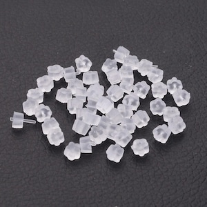 100 stuks (50 paar) transparante plastic oorbelstoppers/moertjes - 4 mm x 2,5 mm - Bloem - Gatgrootte: 0,7 mm