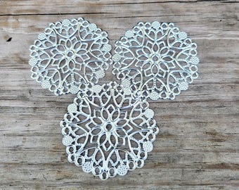 10 pcs. Silver Plated Filigree Circle Metal Pendants Dangle Charms - Flower - 48mm (1.9") - Great for Earrings!
