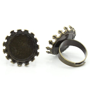 5 pcs. Antique Bronze ADJUSTABLE Cabochon Setting Bezel RING bases settings - Ring Size 7 US - Glue Pad 20mm