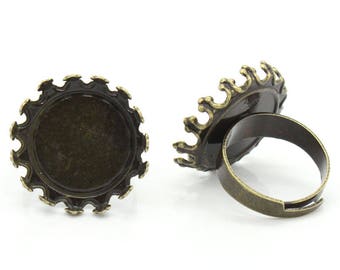 5 pcs. Antique Bronze ADJUSTABLE Cabochon Setting Bezel RING bases settings - Ring Size 7 US - Glue Pad 20mm