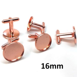 Lot of 10 Rose Gold Plated Cuff Links (5 pairs) - 16mm Glue Pad Bezel Setting - Made of Copper