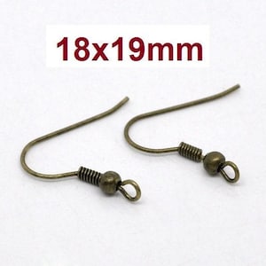 100 piezas (50 pares) de ganchos para pendientes de bronce antiguo con resorte y bola - 19 mm x 18 mm - Bucle perpendicular
