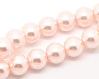 12mm Light Pink Glass Pearl Imitation Round Beads - 16 1/4 inch strand (Approx. 34 Beads)