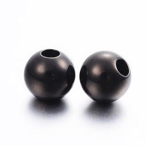 10 pcs 304 Stainless Steel Ball Spacer Beads- 12mm x 11mm - Hole: 3.9mm - Black