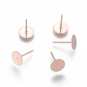 20 pcs. (10 pairs) 304 Stainless Steel Rose Gold Earring Posts/Bases/Studs/Settings with Rubber Backs - 12mm x 8mm - 8mm Glue Pad